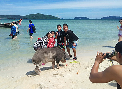 コーラル島タン島と豚島で遊ぶ子供シュノーケリング